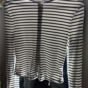 Striped Black and White Button-Up Top